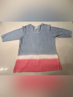 VTG Drawstrings of Malibu Tri-Color Block Mesh Fishnet Patriotic Top XL